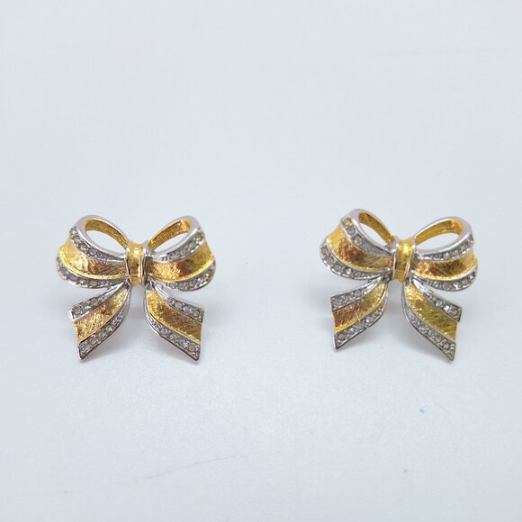 Vintage gold and silver tone bow earrings - Picture 4 of 8
